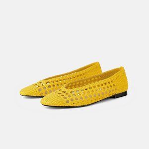 NWT Zara Yellow Woven Ballerina Flats